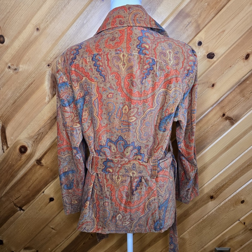 Vtg Silvia Miccio Paisley‎ Light Weight Double Breasted Jacket Belt Sz Large - Picture 5 of 8